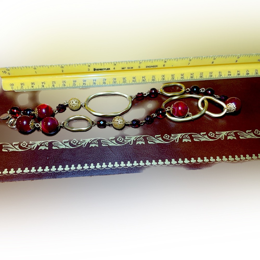 Express Gold Toned Single Strand Ruby Red Beaded … - image 5